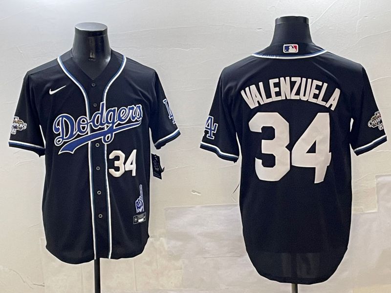 Men Los Angeles Dodgers 34 Valenzuela Black Fashion Game 2025 Nike MLB Jersey style 3068